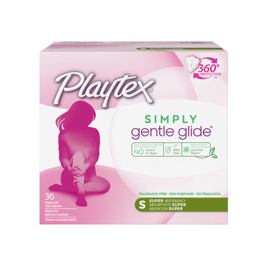 Playtex Simply Gentle Glide Unscented Tampons, Super Absorbency, 36 Count (Pack of 1) (Packaging May Vary)