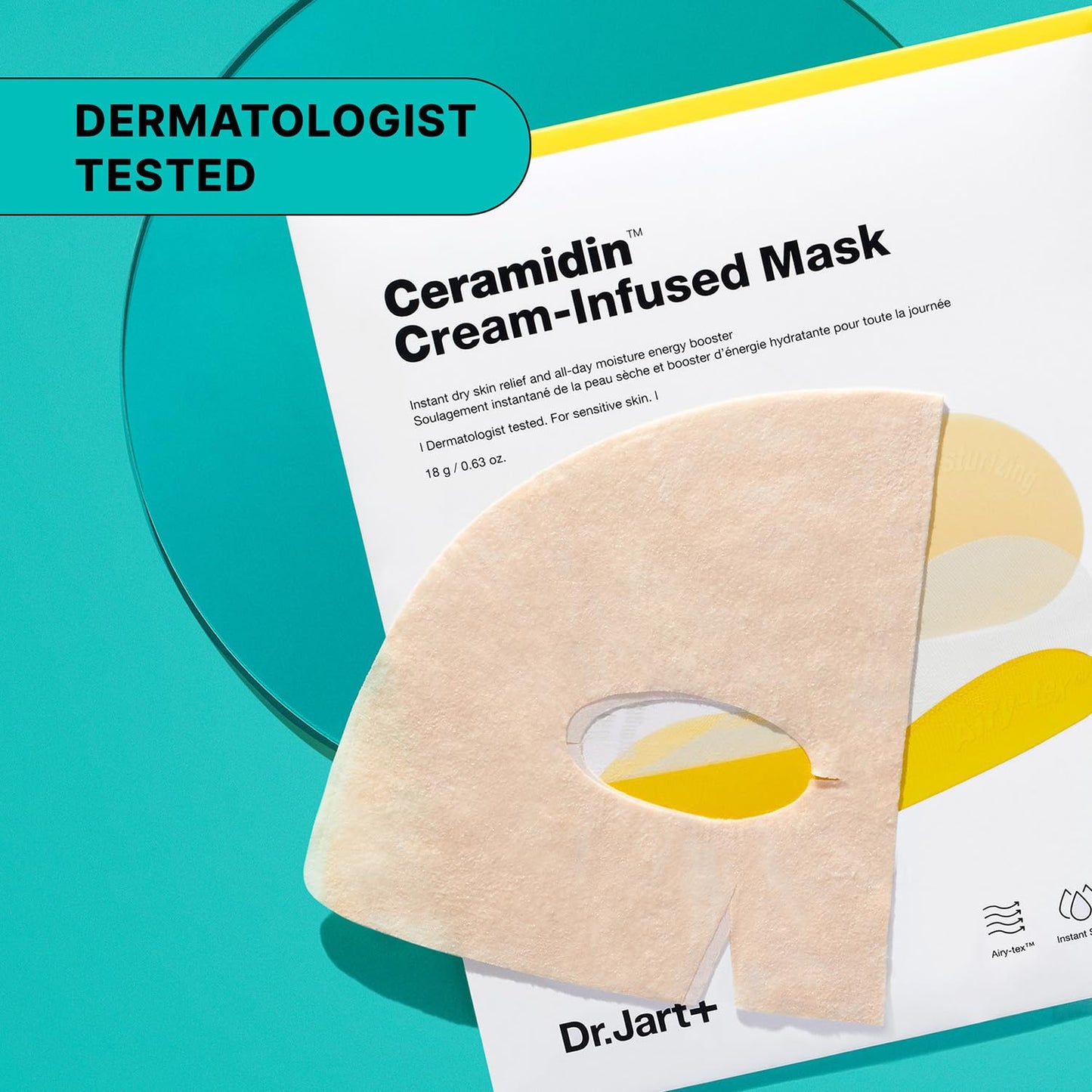 Dr.Jart+ Ceramidin Cream-Infused Korean Face Mask for Dry Skin with Ceramides and Panthenol | Sheet Mask | Korean Skin Care | Travel Size, 1 Pack