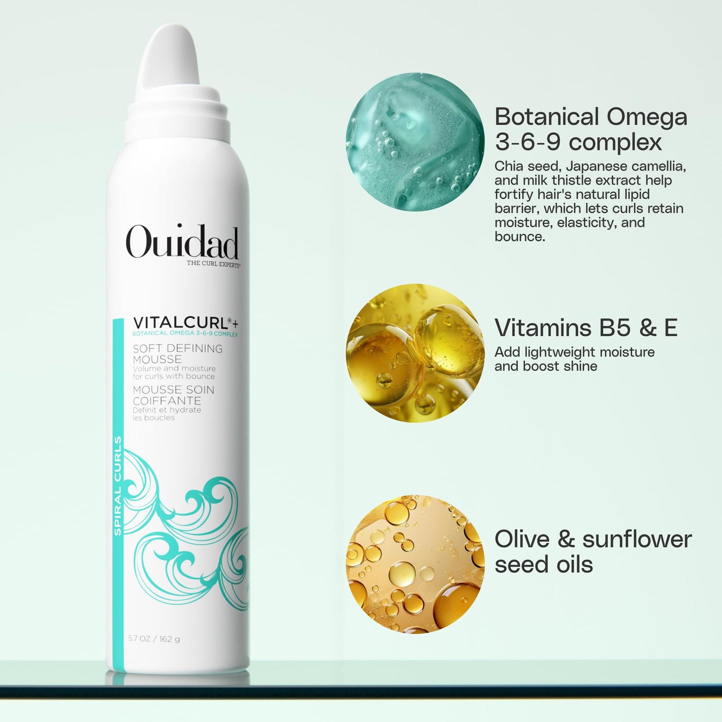 Ouidad VitalCurl+ Curl Defining Mousse, Lightweight Hair Foam, Styler for Soft, Touchable Hold, Adds Shine, Bounce & Volume, For Spiral Curls