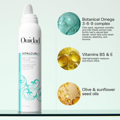 Ouidad VitalCurl+ Curl Defining Mousse, Lightweight Hair Foam, Styler for Soft, Touchable Hold, Adds Shine, Bounce & Volume, For Spiral Curls