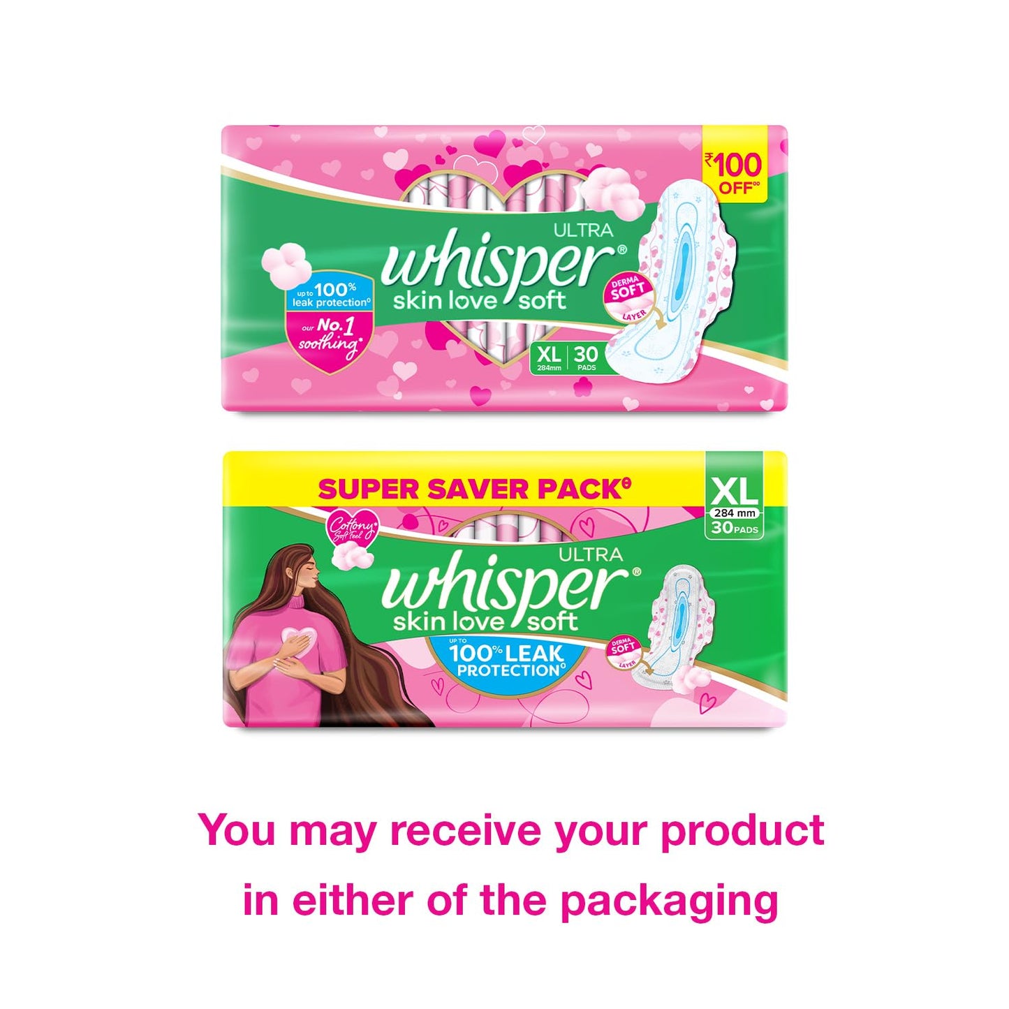 Whisper Ultra Soft Sanitary Pads - 30 Pieces (XL)