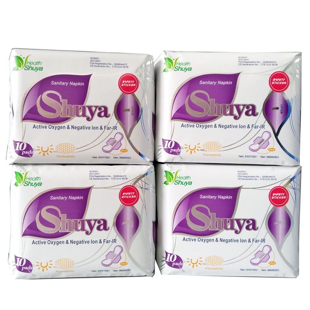 SHUYA Ultral Thin Feminine Care Pads for Women Regular Length with Wings, Patented Active Oxygen and Anion Sanitary Pads, High Absorbency, Size 245mm,Scented 40Count (Pack of 4)