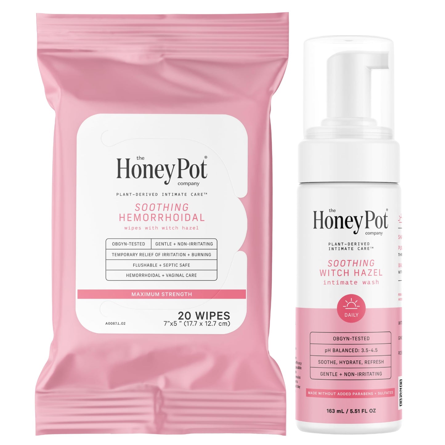 The Honey Pot Company - Witch Hazel Feminine Wash and Wipe Bundle - Postpartum Essentials - New Mom Must Haves