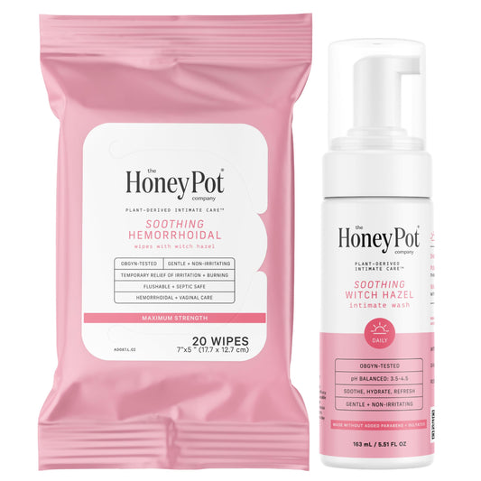 The Honey Pot Company - Witch Hazel Feminine Wash and Wipe Bundle - Postpartum Essentials - New Mom Must Haves