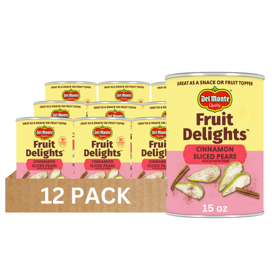 Del Monte Fruit Delights Sliced Pears with Cinnamon in Extra Light Syrup, 15 oz. Cans, 12 Pack