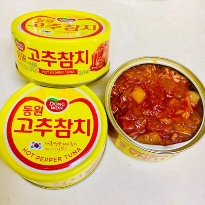 Dongwon tuna Light 라이트참치 100g x 4, Hot Red Pepper Tuna 고추참치 100g x 4