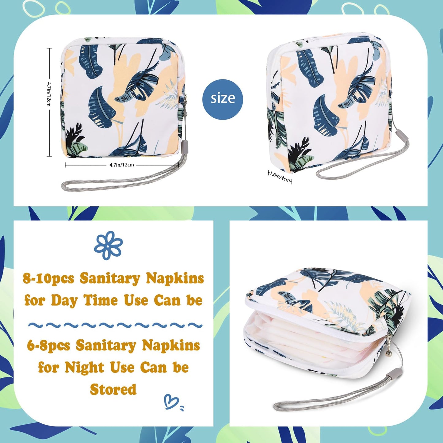 4Pcs Sanitary Napkin Storage Bag, Small Menstrual Period Bag Period Pouch Waterproof ,Tampon Organizer Pouch Tampon Pad Holder for Purse, Pad Bag Feminine Care First Period for Teen Girls School