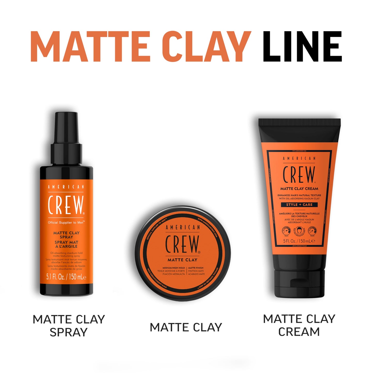 AMERICAN CREW Matte Clay Cream, Hybrid Hair Styling Clay Gel For Men, Medium Hold With Matte Finish, 5 fl oz