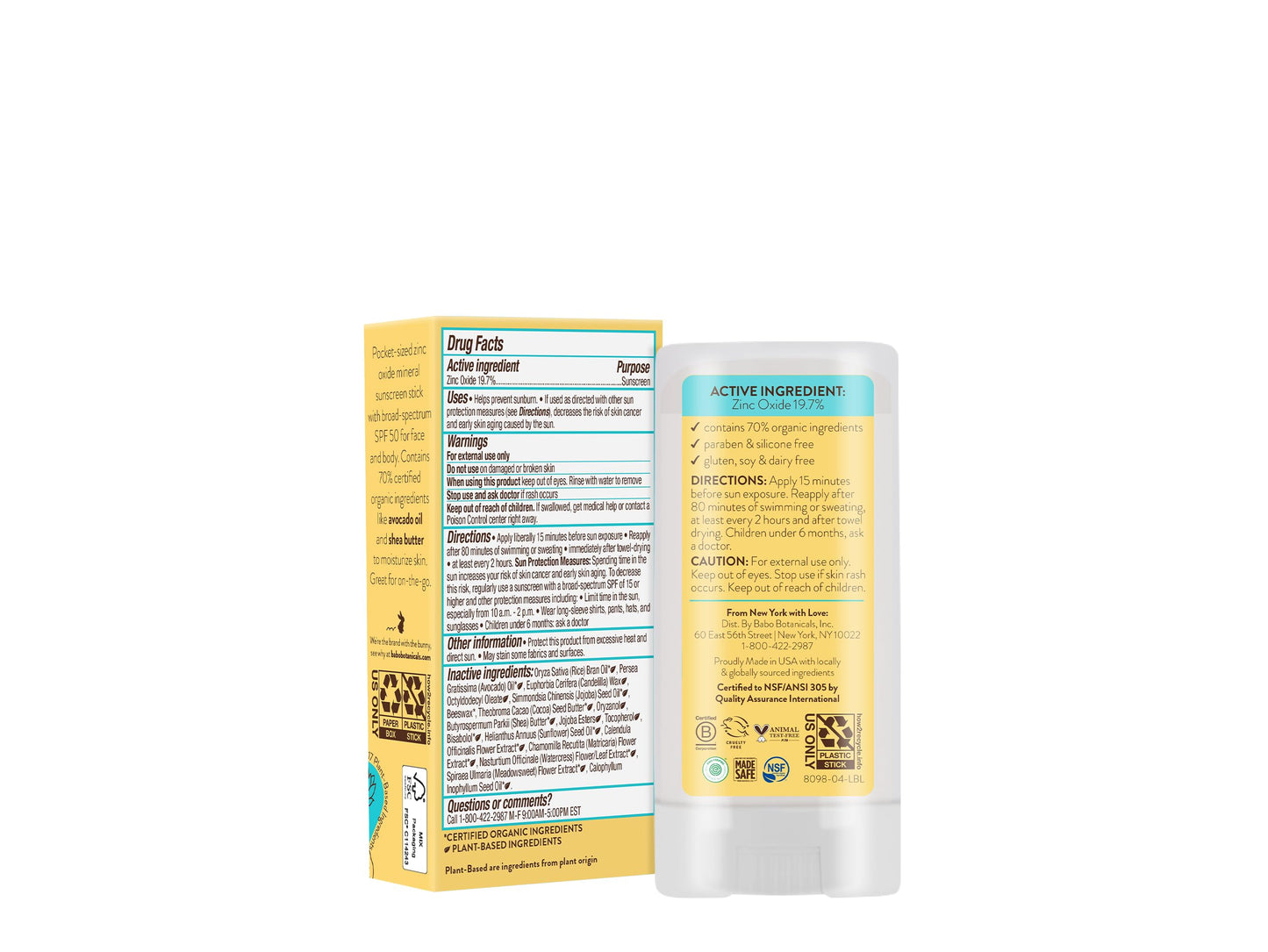 BABO Botanicals Super Shield SPF 50 Stick Sunscreen - 70% Organic Ingredients - Natural Zinc Oxide - for All Ages - NSF & Made Safe Certified - EWG Verified - Water Resistant - Fragrance-Free