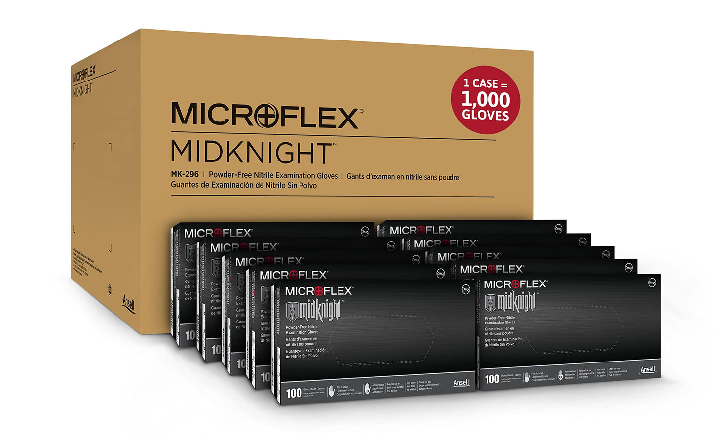 Ansell MICROFLEX MidKnight MK-296 Exam Standard Gloves - Size XL, Black (Case of 1000)