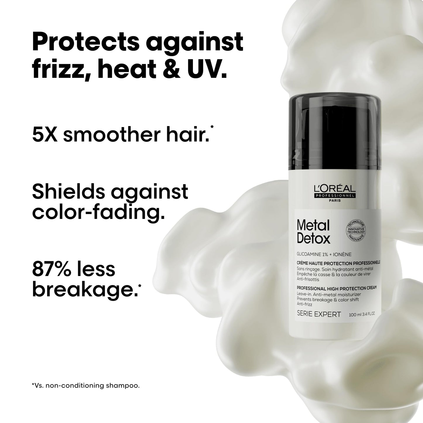 L'Oréal Professionnel Paris Metal Detox Smoothing Cream - Lightweight Styling Leave-In Treatment For All Hair Types, Hydrates and Protects Against Frizz, UV & Metals