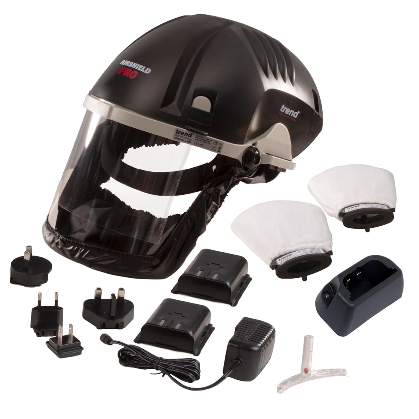 Trend Airshield Pro Respirator & Face Shield Bundle with Additional Battery Charging Cradle & 8-Hour Rechargeable Battery, AIR/PRO/D6, Black