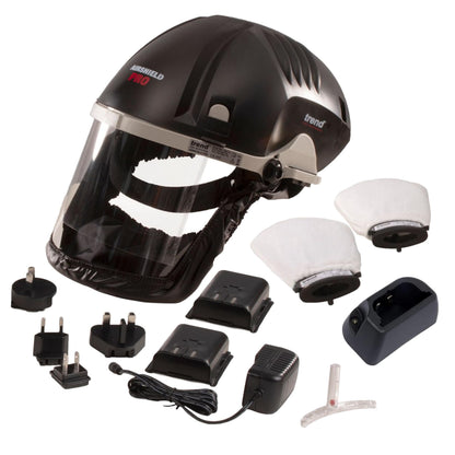 Trend Airshield Pro Respirator & Face Shield Bundle with Additional Battery Charging Cradle & 8-Hour Rechargeable Battery, AIR/PRO/D6, Black