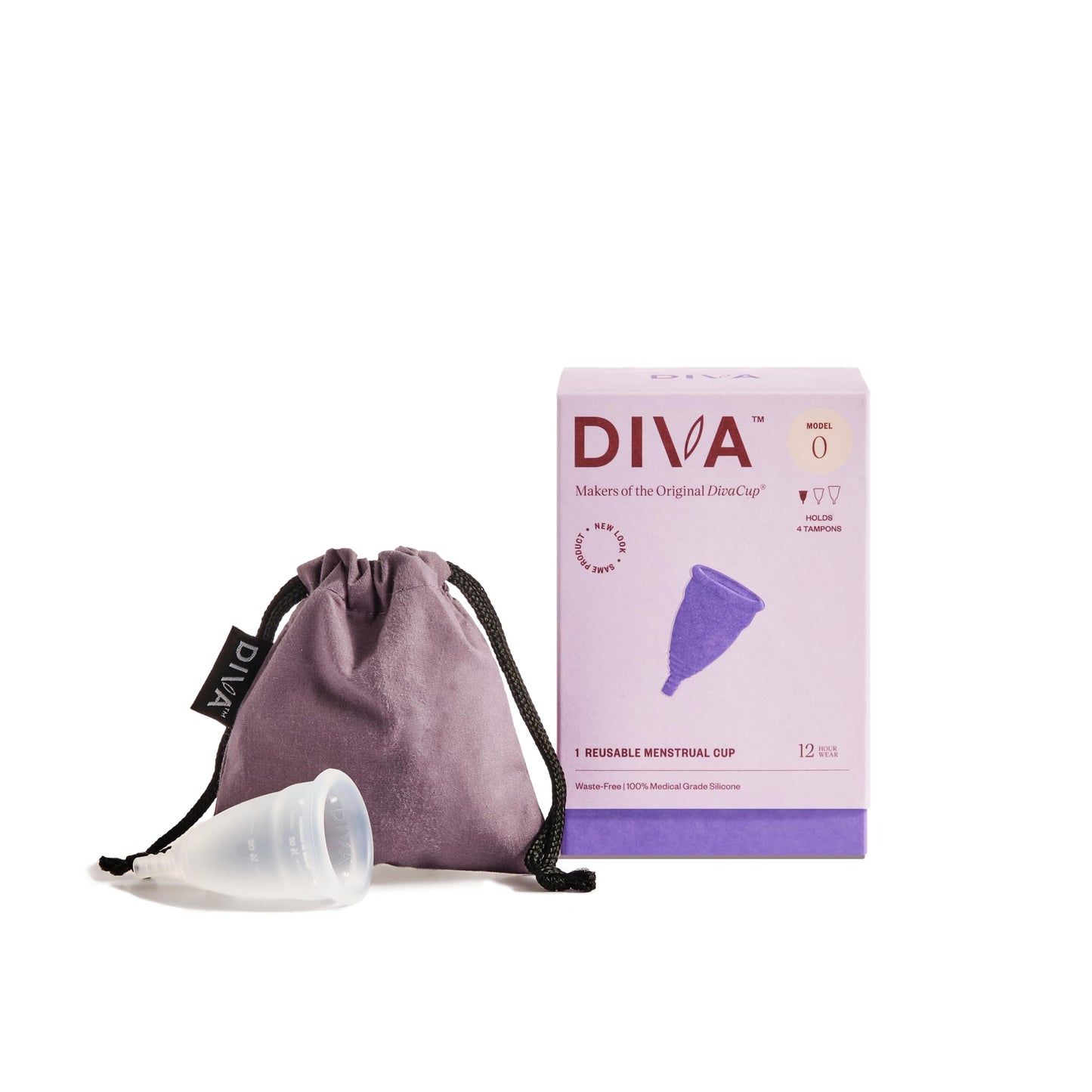 DIVA Cup & Shaker - Medical Grade Silicone Cup for Period Care - Reusable Menstrual Cup with Shaker for On-the-Go Cleansing - Wear Up to 12 Hours - Model 0 (Slim Vaginal Canals & First-Time Users)