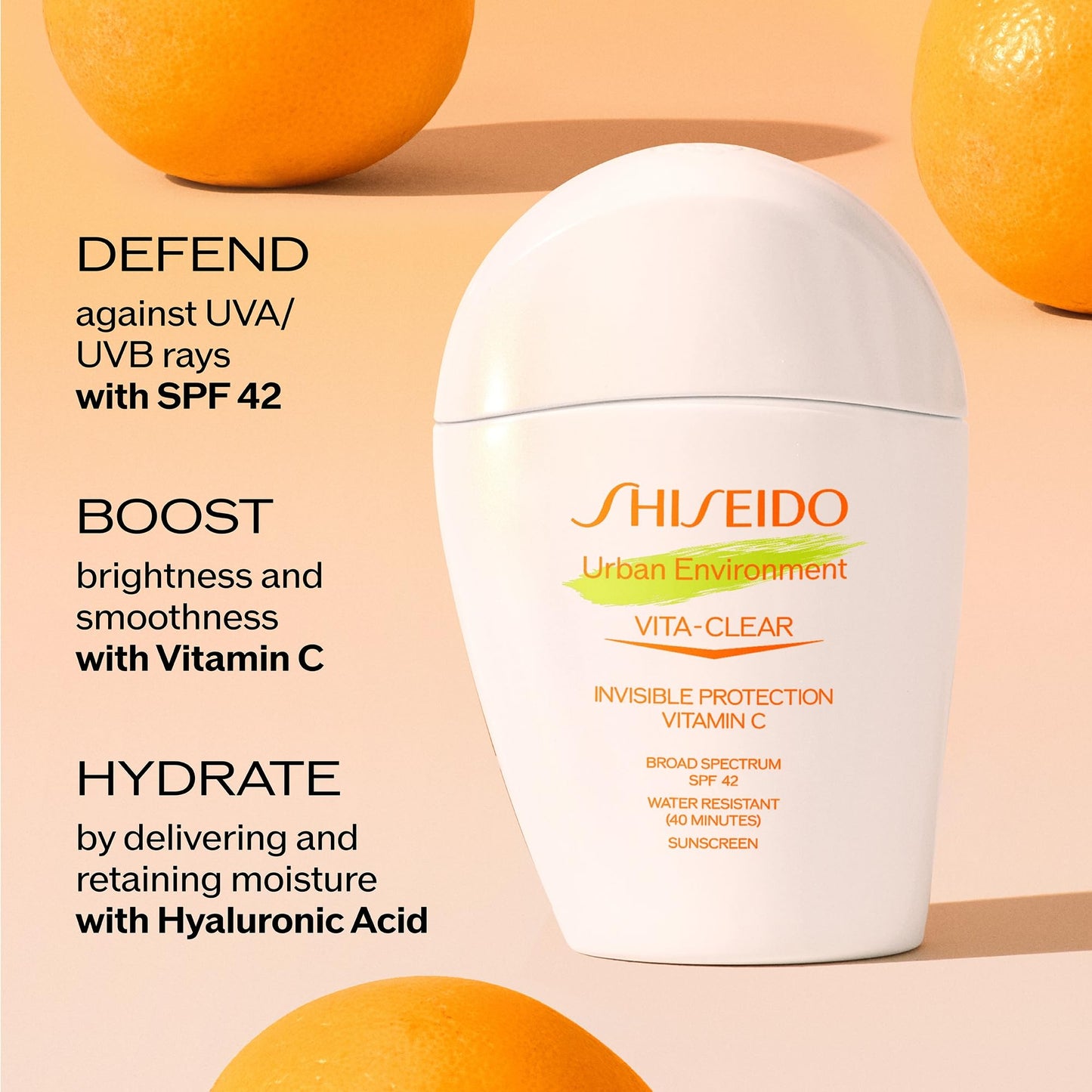 Shiseido Urban Environment Vita-Clear Sunscreen SPF 42 - Invisible Formula with Vitamin C - No-Shine, Makeup Effect for 8 Hours - Non-Comedogenic - 30 mL