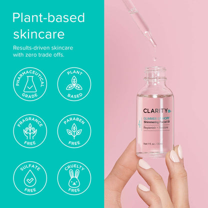 ClarityRx Glimmer of Hope Shimmering Restorative Face Oil, Natural Plant-Based Moisturizing Facial Treatment with Coconut, Rose & Jojoba for Dry & Aging Skin (1 fl oz)