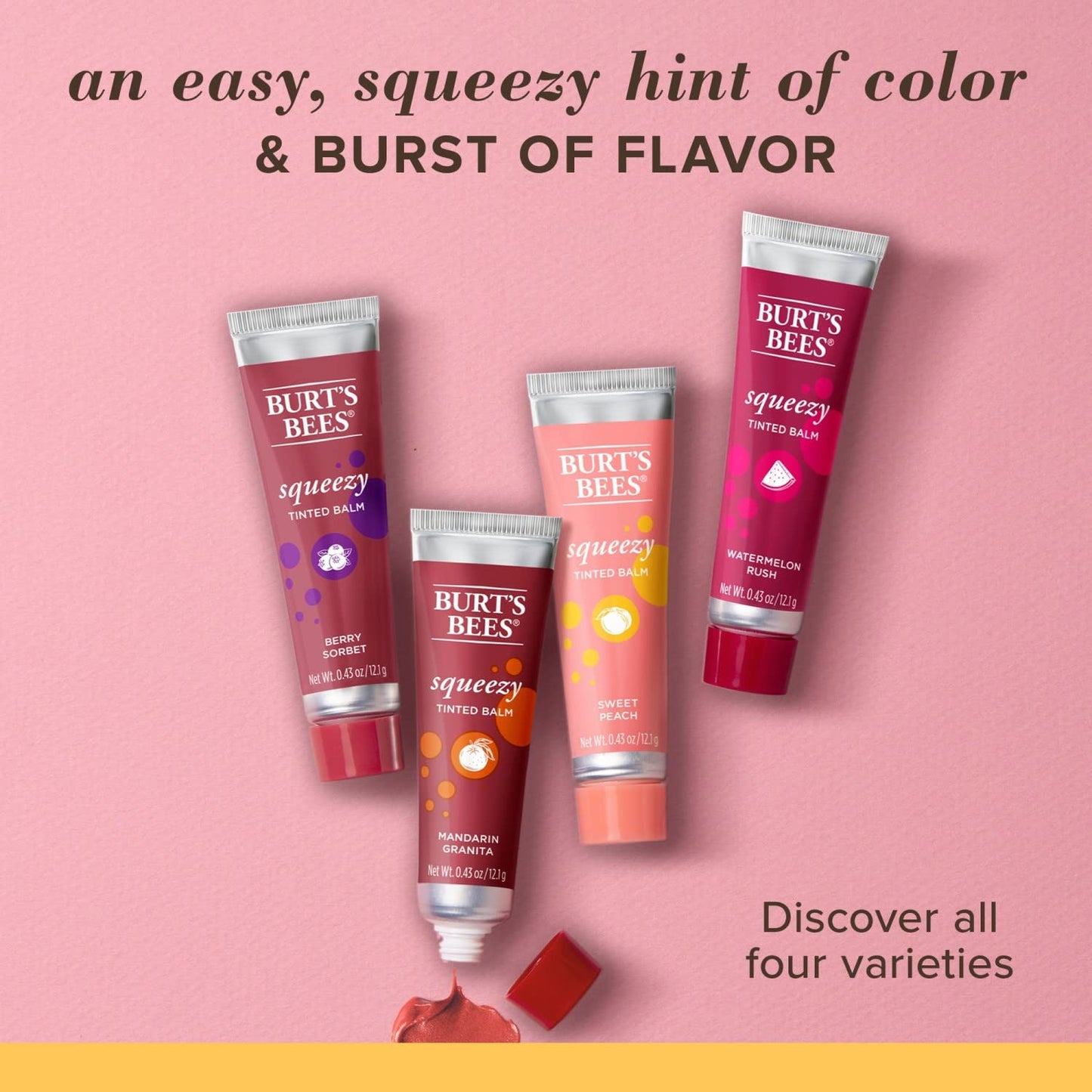 Burt's Bees 100% Natural Origin Squeezy Tinted Lip Balm, Berry Sorbet, 0.43 Ounce Squeeze Tube