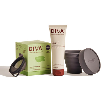 Diva Disc, Wash & Shaker Combo Pack - Comfortable, Reusable Menstrual Disc with Leakproof Shield - with Cleanser - Shaker for On-The-Go Cleansing - Size Fits Most