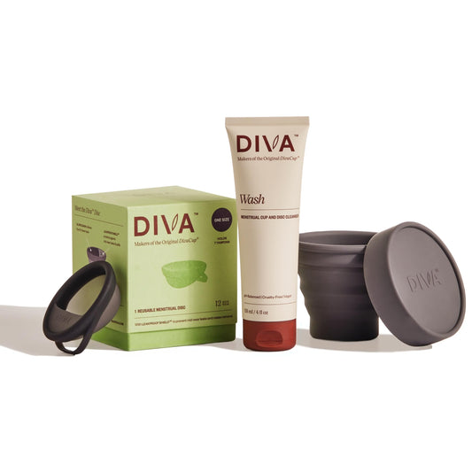 Diva Disc, Wash & Shaker Combo Pack - Comfortable, Reusable Menstrual Disc with Leakproof Shield - with Cleanser - Shaker for On-The-Go Cleansing - Size Fits Most