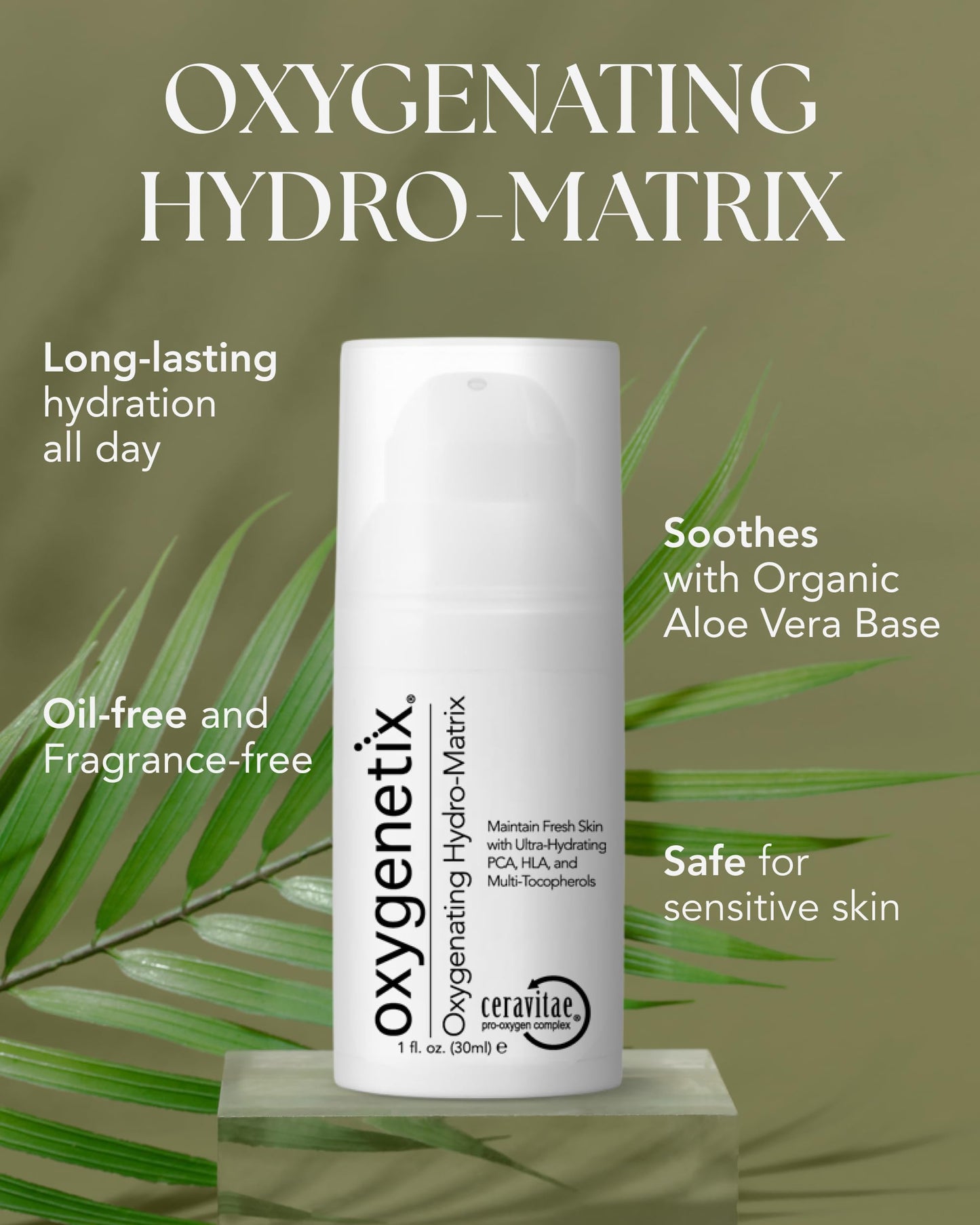 Oxygenetix Oxygenating Hydro-Matrix (1oz) | Lightweight Aloe-Based Face Moisturizer with Hyaluronic Acid for Sensitive, Dry, or Compromised Skin