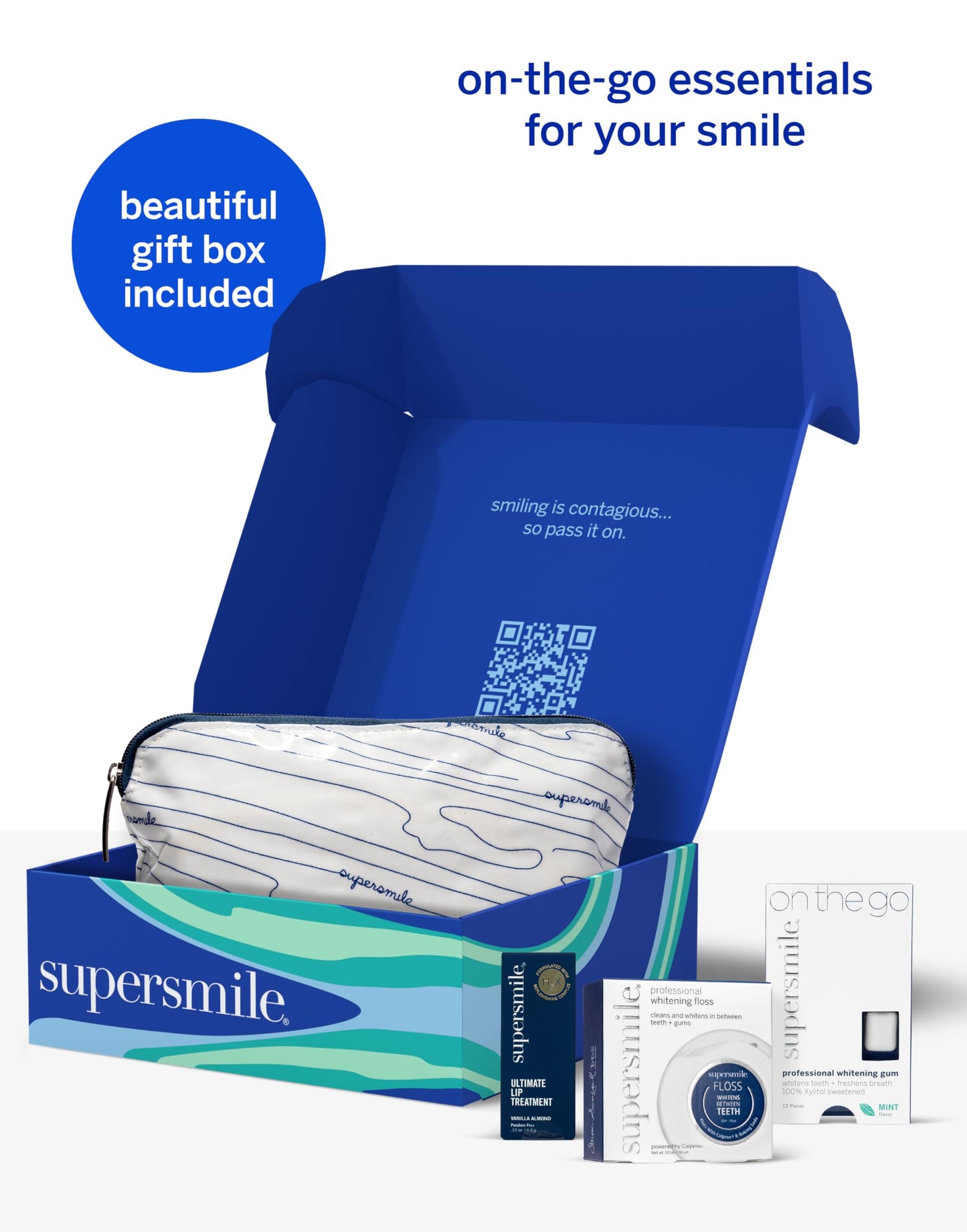 Supersmile Glow to Go Teeth Whitening Kit – Professional Whitening Gum, Dental Floss & Nourishing Lip Balm in Stylish Travel Bag – Strengthens Enamel & Prevents Cavities