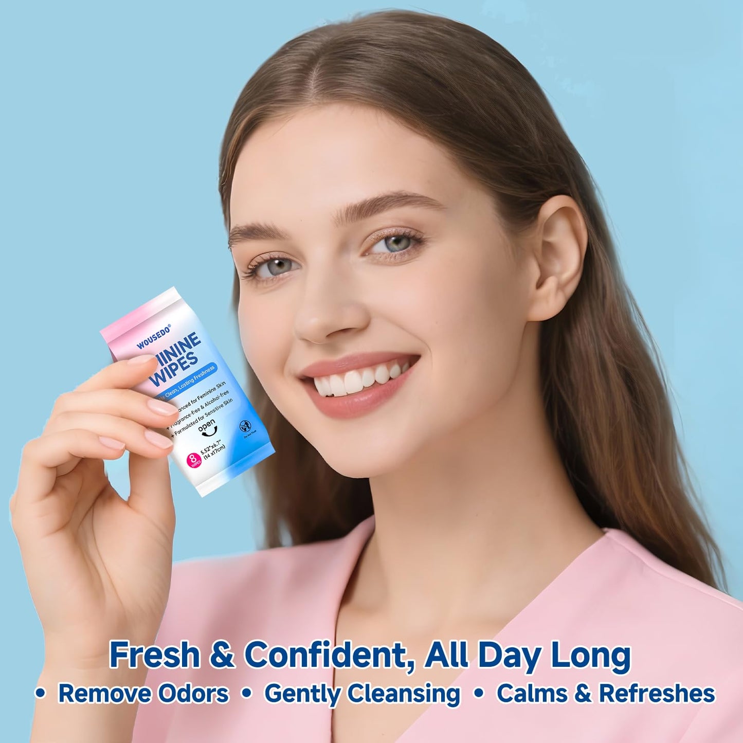 Feminine Hygiene Wipes for Women, pH Balanced & Hypoallergenic Intimate Wipes, Alcohol-Free, Gentle Female Personal Wipes, Convenient Mini Packs for Daily Use & On-The-Go，64 Wipes (Pack of 8)