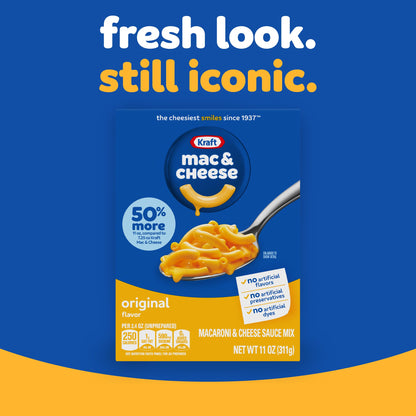Kraft Mac & Cheese, 1 Box, for Easy Dinner or Dinner Sides, Original Flavor, No Artificial Flavors, Preservatives or Dyes, 11 oz