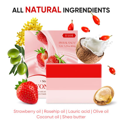 Yoni Soap Bars & Natural Yoni Oil Set, Natural Vaginal Wash for Women Feminine Wash Vaginial Deodorants pH Balance, Eliminates Odor, Feminine Oil 30ml/1 oz, 2 Pcs Vaginal Care Soap (3pcs strawberry)