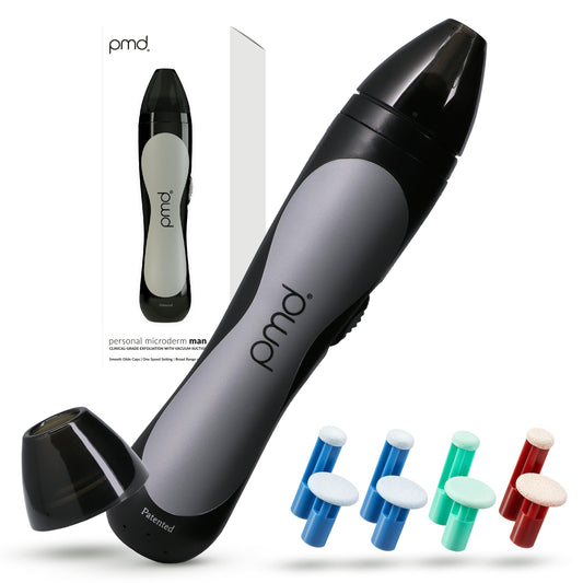PMD Beauty Personal Microderm Man - At-Home Microdermabrasion Machine with Kit for Face & Body - Exfoliating Crystals and Vacuum Suction for Bold and Striking Skin