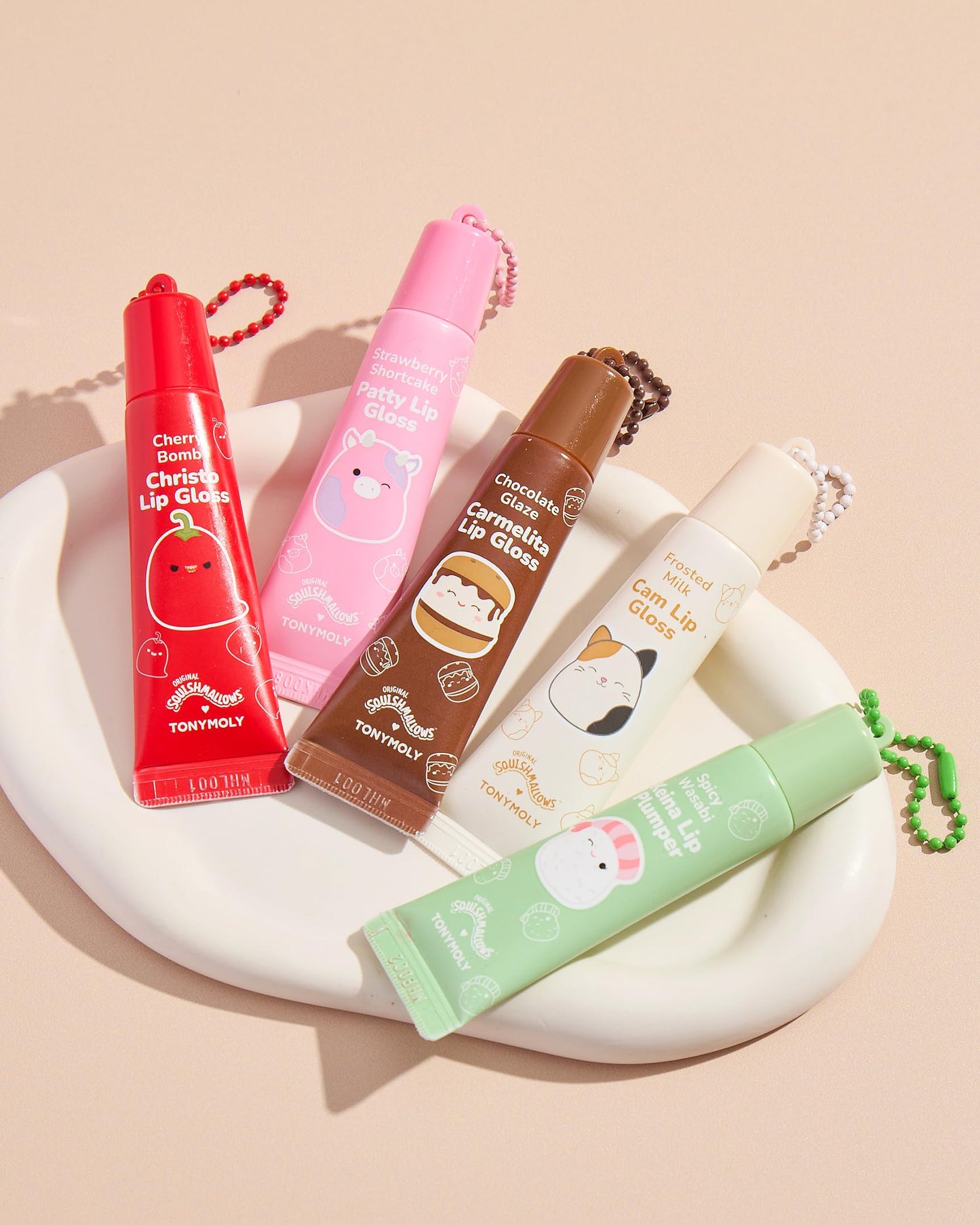 TONYMOLY x Squishmallows Christo Keychain Lip Gloss – Sheer Cherry Red Tint, Hydrating with Cherry Extract & Rosehip Oil, High Shine, 11ml