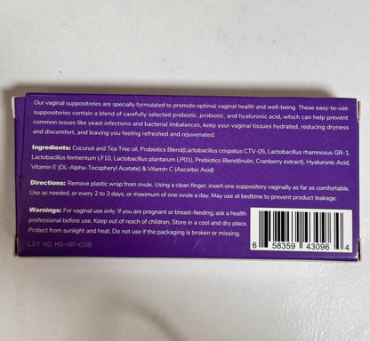 Vaginal Probiotic Suppositories, Prebiotic Infused with Hyaluronic Acid, Tea Tree, and Vitamin C&E, pH Balance Support Formula Fights Dryness, Odor and Discomfort, Restore Feminine Health(12 Counts)
