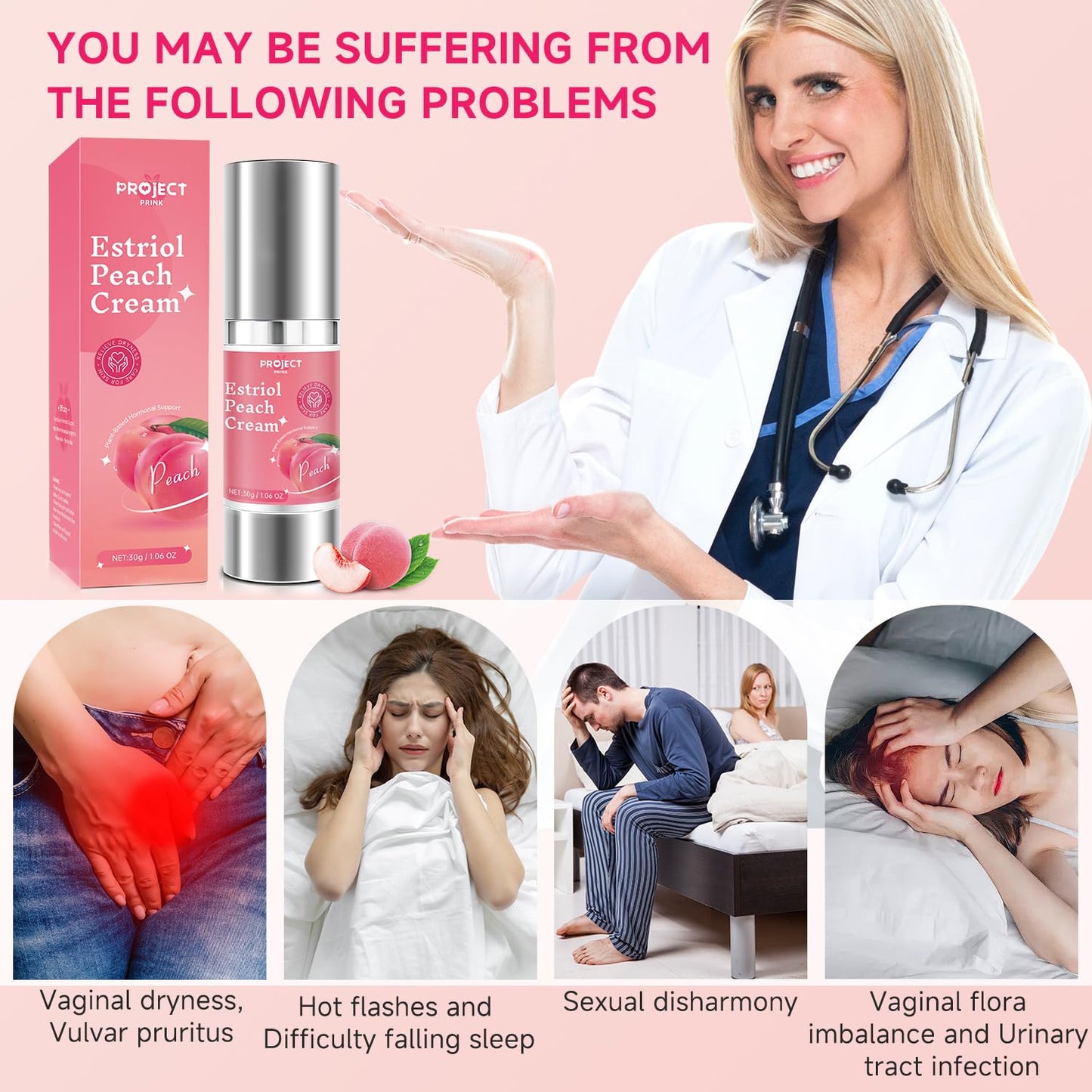 Silky Peach Cream for Women, Vaginal Estrogen Cream for Women Hormone Balance, Relief Menopause Vaginal Dryness & Vaginal Itching (1 fl.oz)