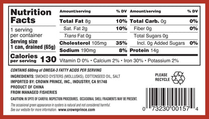 Ocean Prince Cocktail Smoked Oysters in Cottonseed Oil, 3-Ounce Cans (Pack of 12)