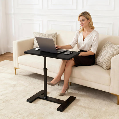 GarveeHome Overbed Bedside Table Adjustable with Wheels, Mobile Standing Stand Up Rolling Laptop PC Desks with Tilting Top Height Tray Side Computer Workstation for Bedroom on Hospital Home Use Black