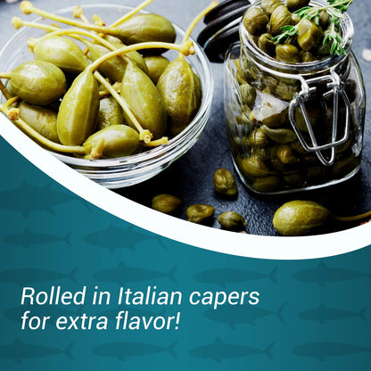 Agostino Recca Anchovies Fillets in Olive Oil – Anchovy Fillets Rolled in Capers (3.18Oz, 3-Pack)