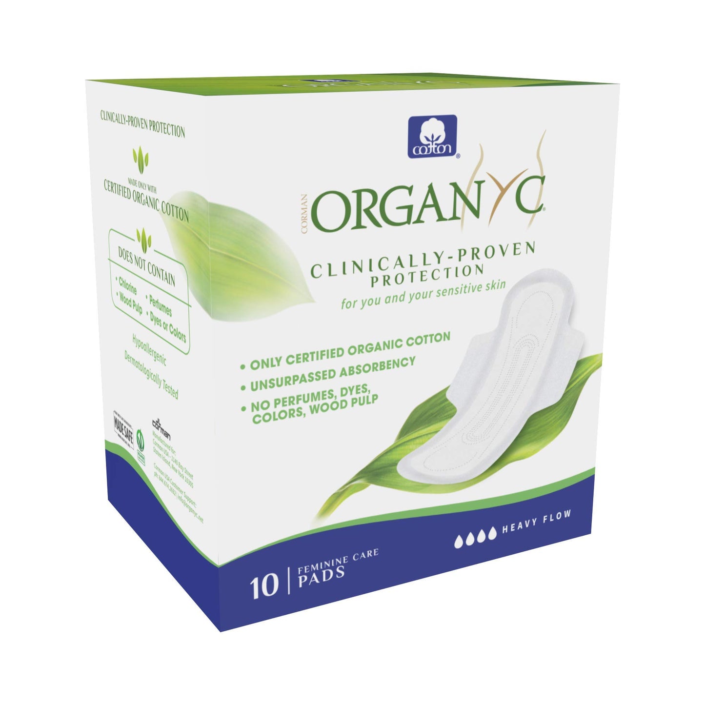 Organyc 100% Certified Organic Cotton Feminine Pads Bundle, Heavy Flow 10 Count & Moderate Flow 10 Count