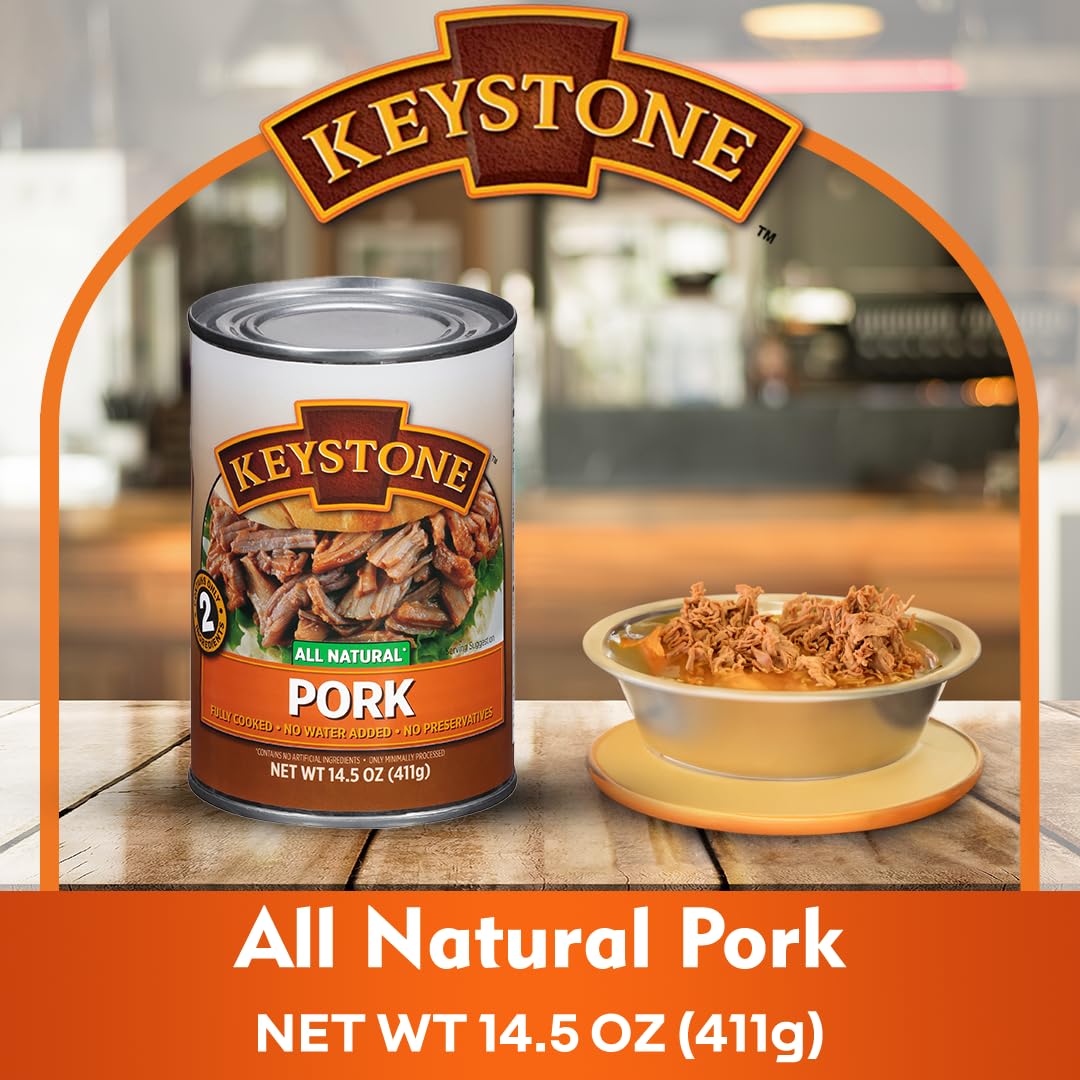 Keystone Meats All Natural Heat and Serve Canned Pork, 14.5 oz – Fully Cooked and Ready to Eat – Shelf Stable for 5 Years – Canned Meat for Everyday Meals, Emergency Survival Food, and Long-Term Storage – Gluten-Free, No Carbs, Non-Perishable – Made...