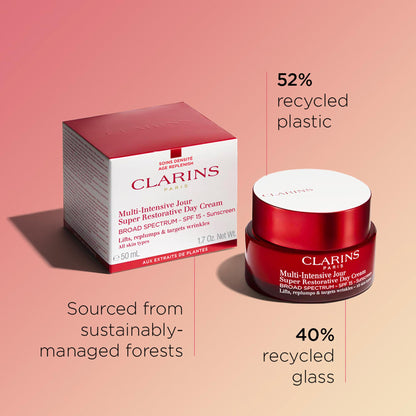 Clarins Super Restorative Day Cream, Broad Spectrum SPF 15 Sunscreen | Anti-Aging Moisturizer For Mature Skin Weakened By Hormonal Changes | Replenishes, Illuminates & Densifies Skin|Targets Wrinkles