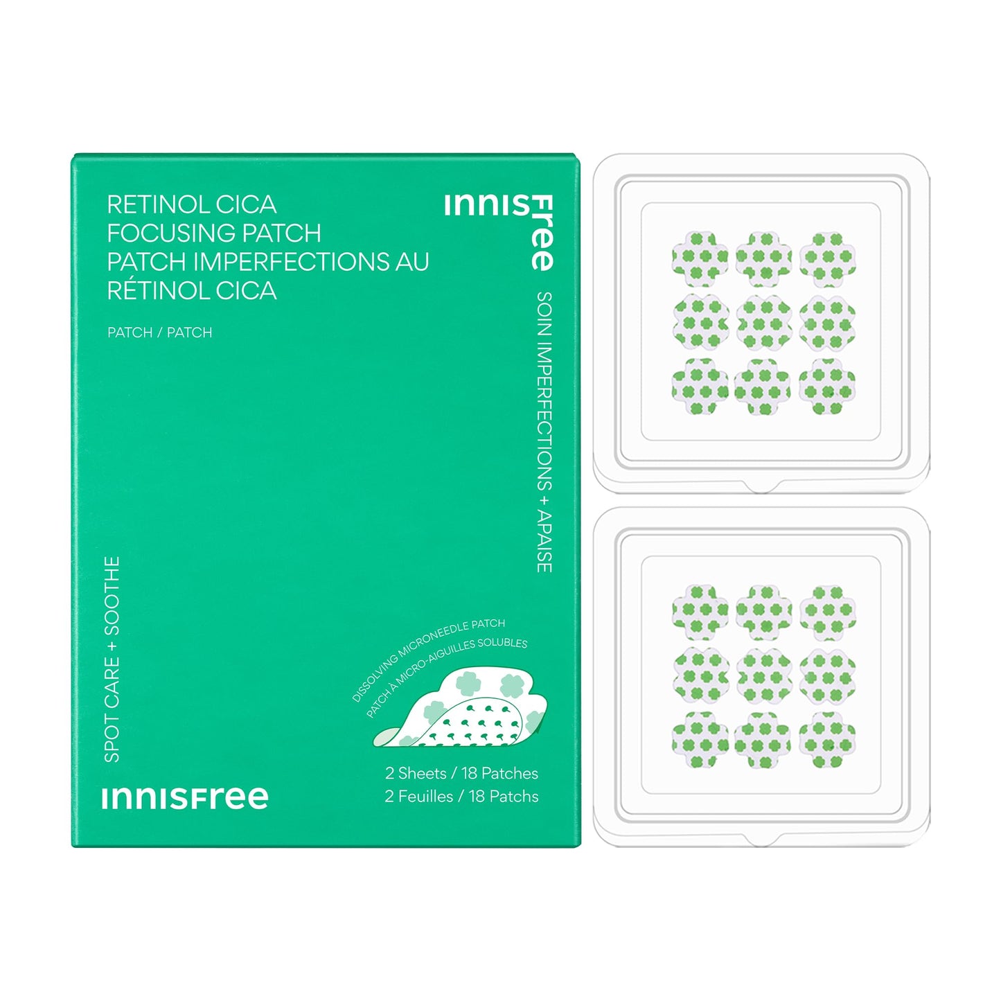 innisfree Retinol Cica Focusing Patch - Korean Hydrocolloid Patches with Salicylic Acid and Hyaluronic Acid for Acne Spots and Blemishes, Available in 1 or 2 Pack
