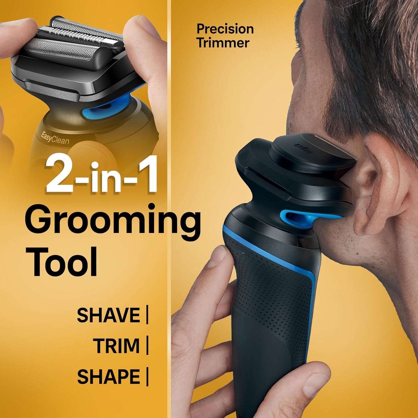Braun Electric Shaver for Men, Series 5 5118s, Waterproof, Wet & Dry Shave, Turbo Shaving Mode, Foil Shaver with Precision Trimmer, Battery Powered, 50 Minute Battery Runtime