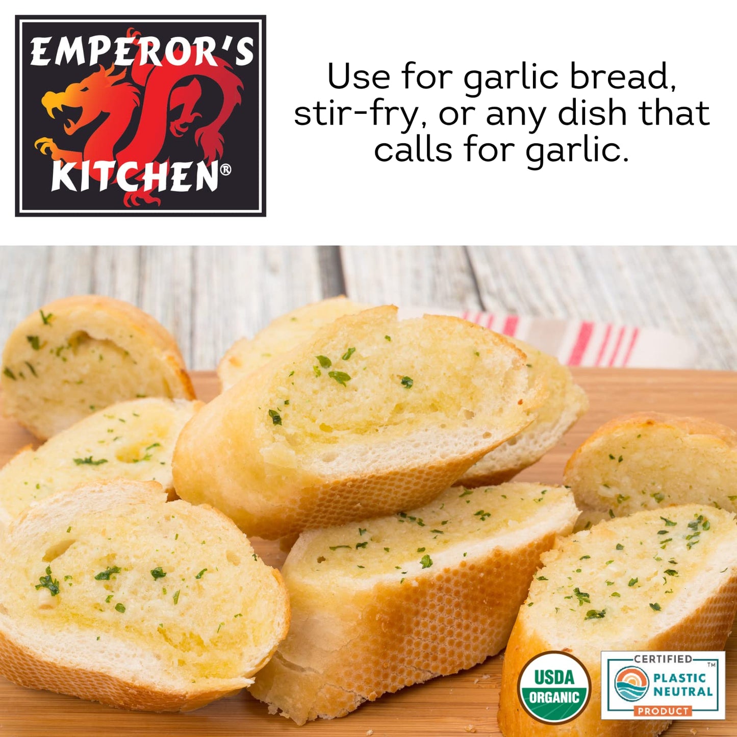 Emperor's Kitchen Organic Chopped Garlic, USDA Certified Organic, Vegan, Ready to Use, 4.5 oz jar