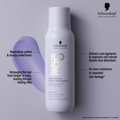 BlondMe Bond Repair Purple Conditioner for Blonde Hair, 8.45 Fl Oz | Neutralizes Yellow & Brassy Tones | Lightweight, Nourishing & Detangles | For Moisturized, Healthy-Looking Cool-Toned Blondes