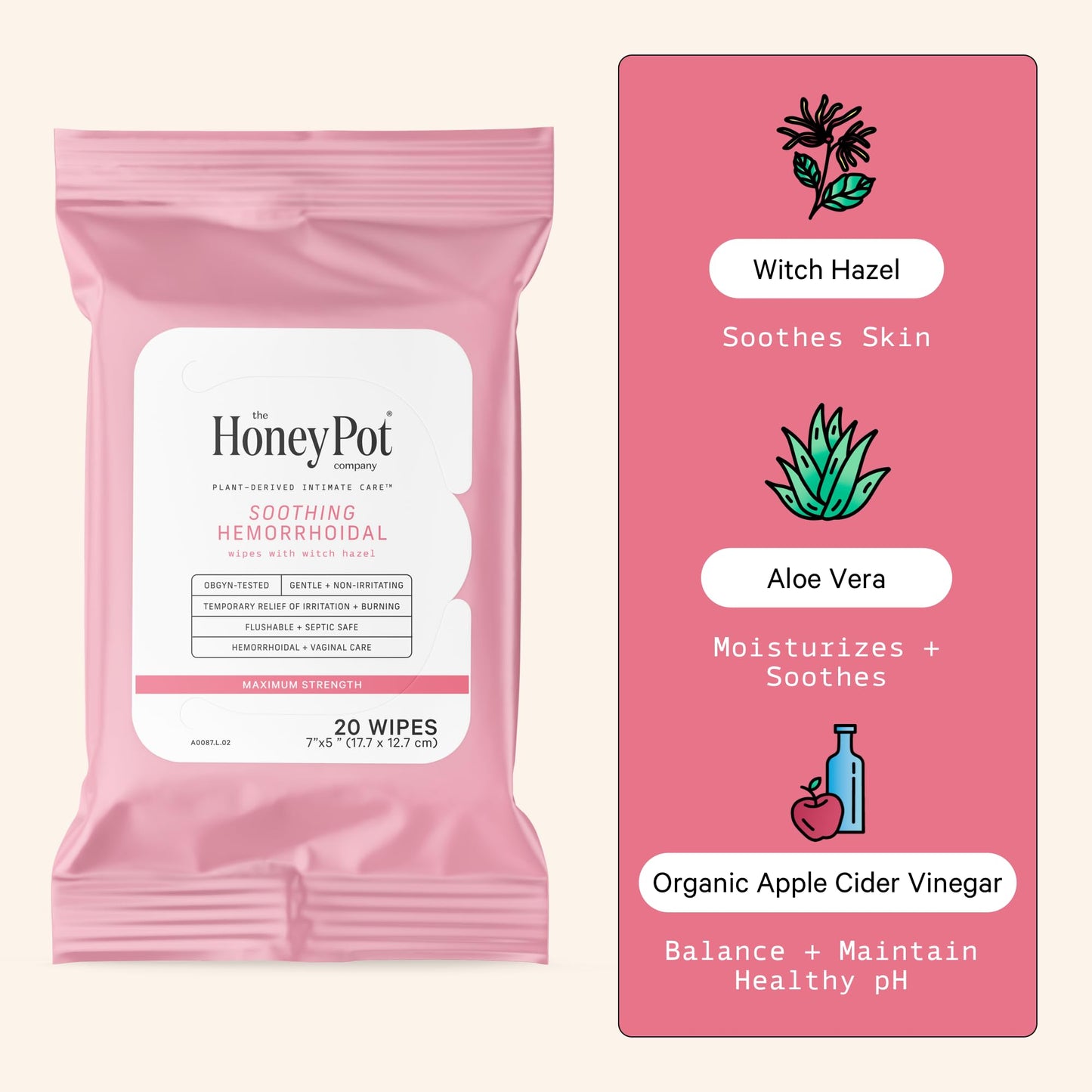 The Honey Pot Company - Postpartum Essentials Bundle - 48ct Postpartum Pads, Witch Hazel Feminine Wash, 20ct Witch Hazel Feminine & Hemorrhoid Wipes