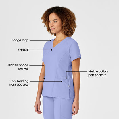 WonderWink Women's Plus-Size Women's Mock Wrap Top Shirt, Ceil Blue, 3-XLarge
