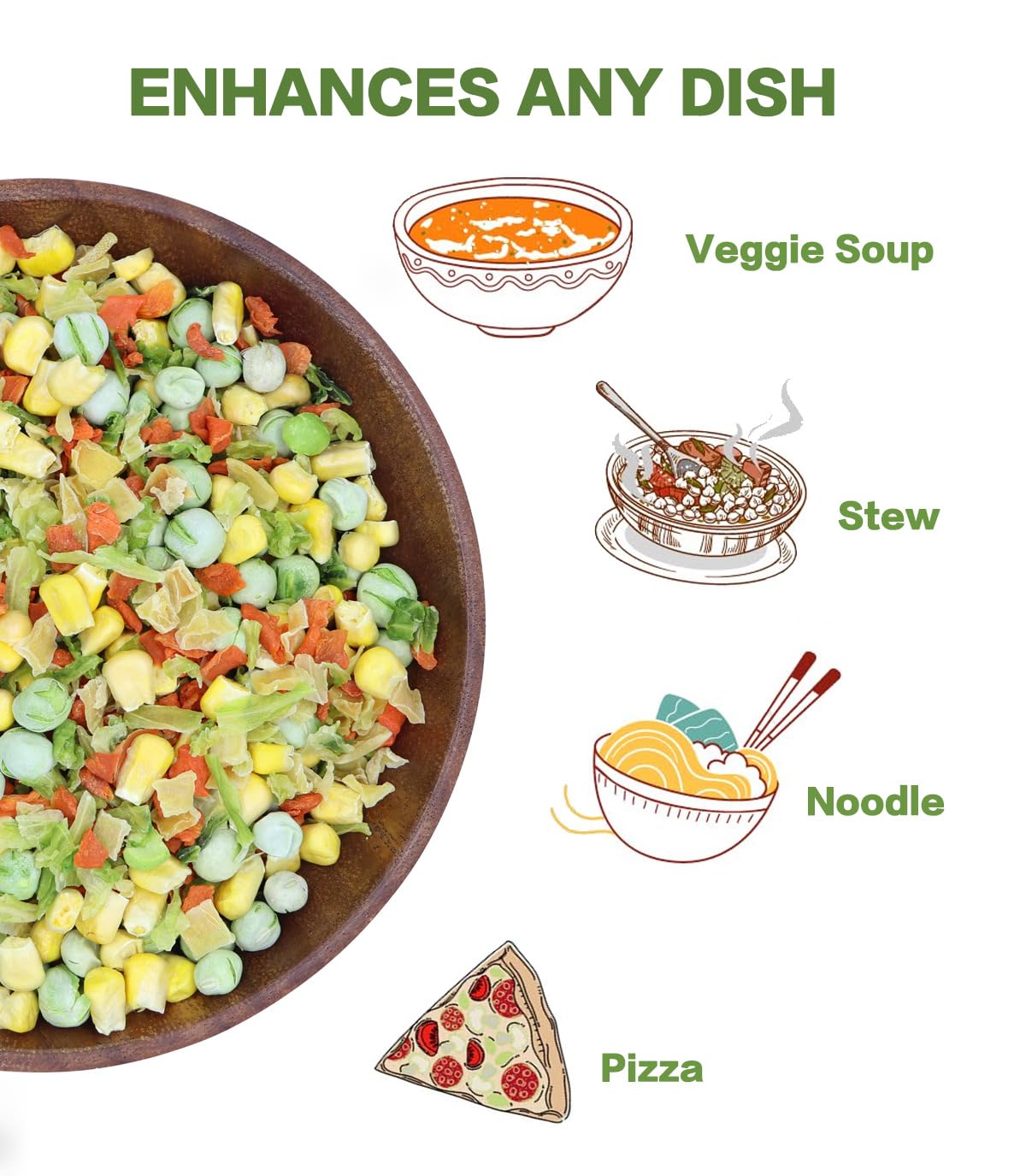 Dried Ramen Toppings, 220G/7.76OZ Dehydrated Vegetables, Natural Freeze Dried Vegetables, Carrots, Cabbage, Onions, Potatoes, Corn, Peas for Noodles, Pizza, Rice