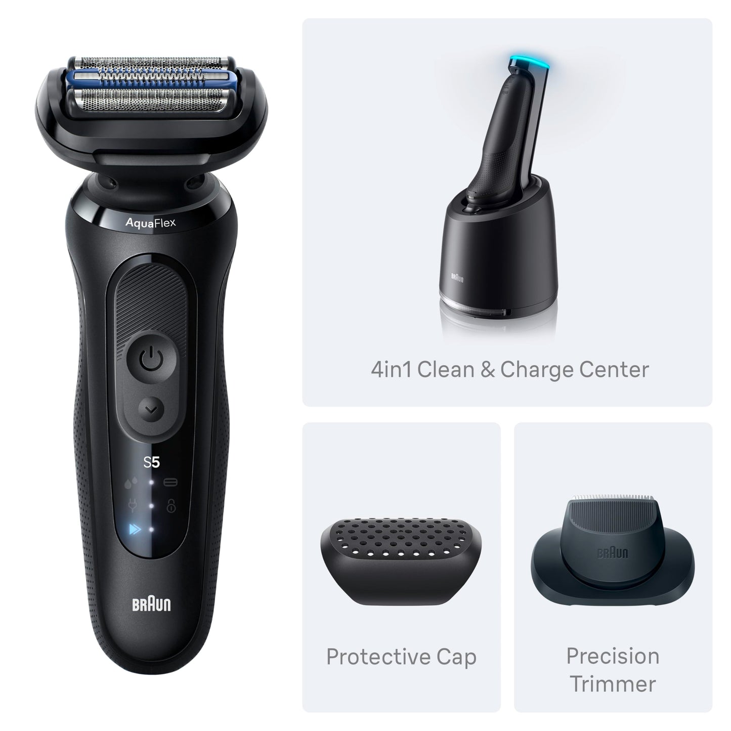 Braun Electric Razor for Men Series 5, Beard Shaver, Electric Shaver, Precision Trimmer, 4-in-1 Clean & Charge Center, S5 5160cc