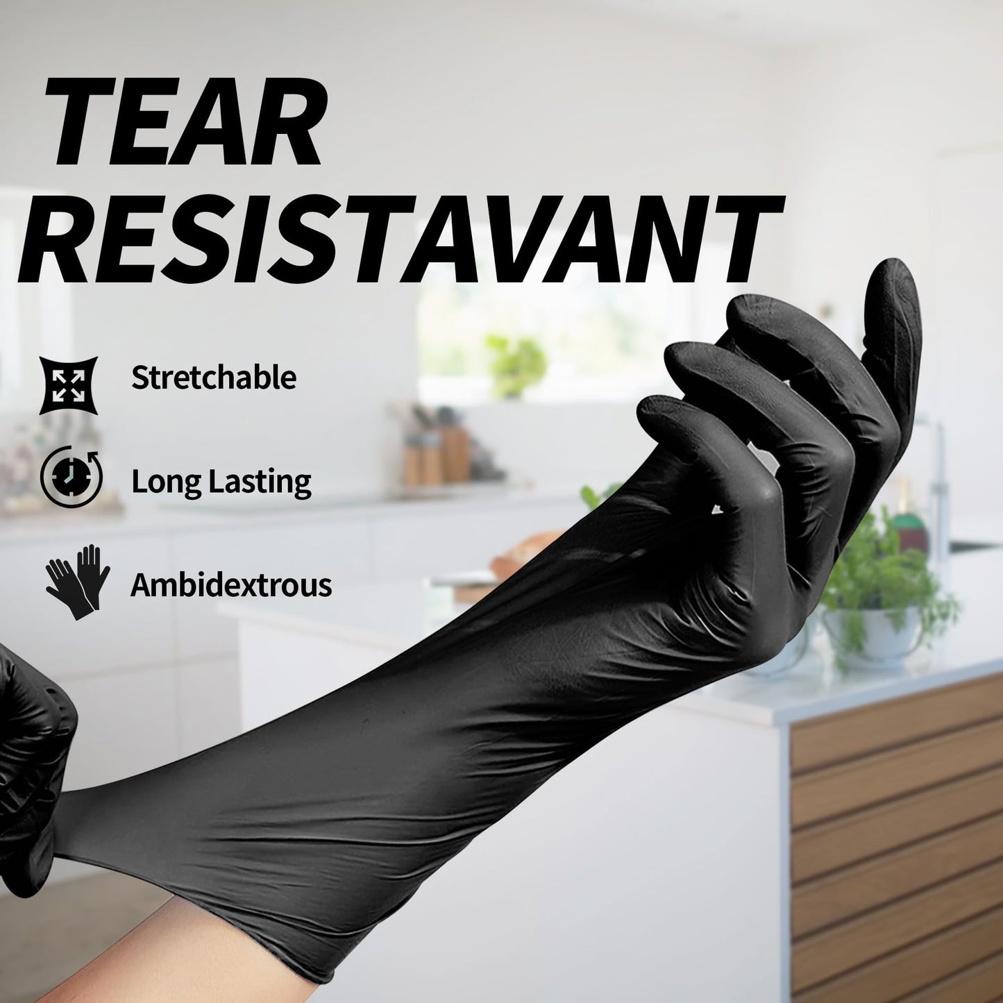 Intco Basic Disposable Medical Synmax Vinyl Exam Gloves- 4 mil Safty Glove 1000 pcs - Latex-Free & Powder-Free - SGBE 8003, Large (Case of 1000, Black)