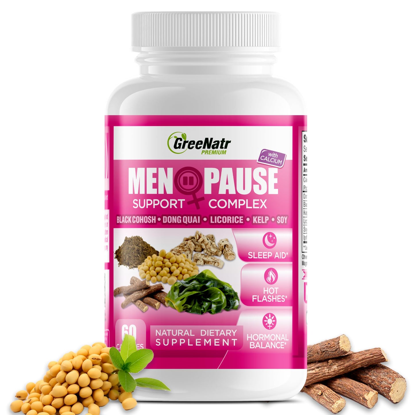 GreeNatr Menopause Supplements for Women - Perimenopause Supplements Women with Dong Quai & Black Cohosh for Menopause Hot Flashes - Menopause Support for Sleep Quality & Hormone Balance - 60 Caps