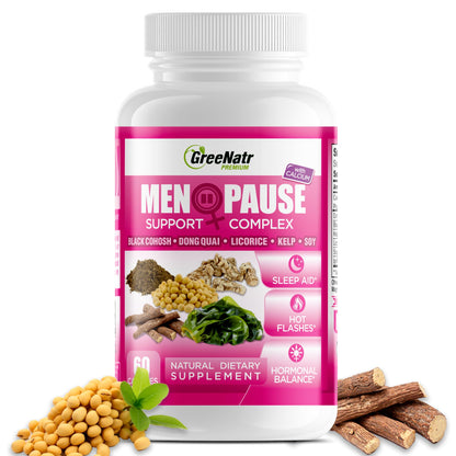 GreeNatr Menopause Supplements for Women - Perimenopause Supplements Women with Dong Quai & Black Cohosh for Menopause Hot Flashes - Menopause Support for Sleep Quality & Hormone Balance - 60 Caps