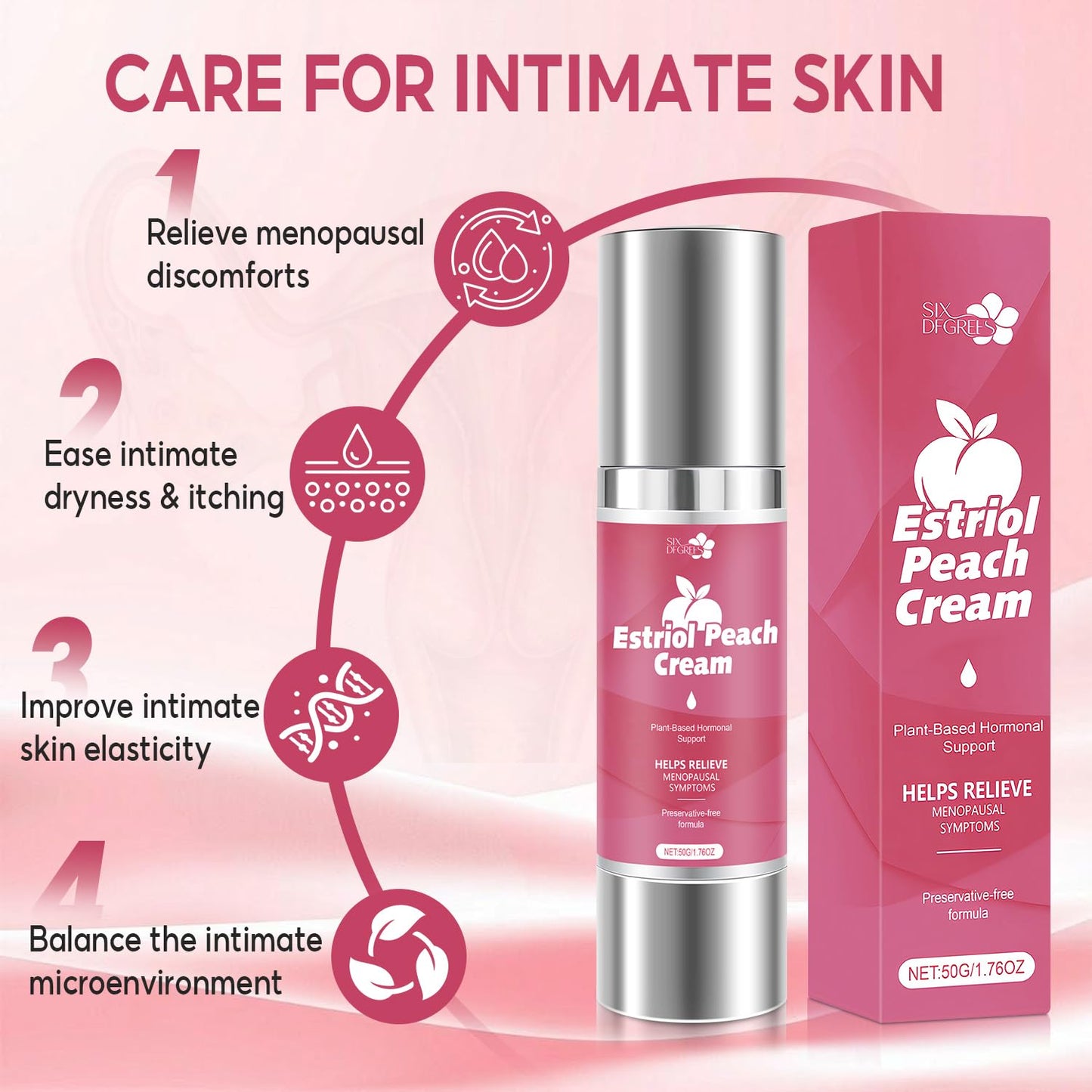Natural Silky Peach Cream for Women, Plant-Based Estrogen Cream - Relieves Menopausal Vaginal Dryness & Itching, Regulates Female Hormonal Balance (1.76 fl.oz)
